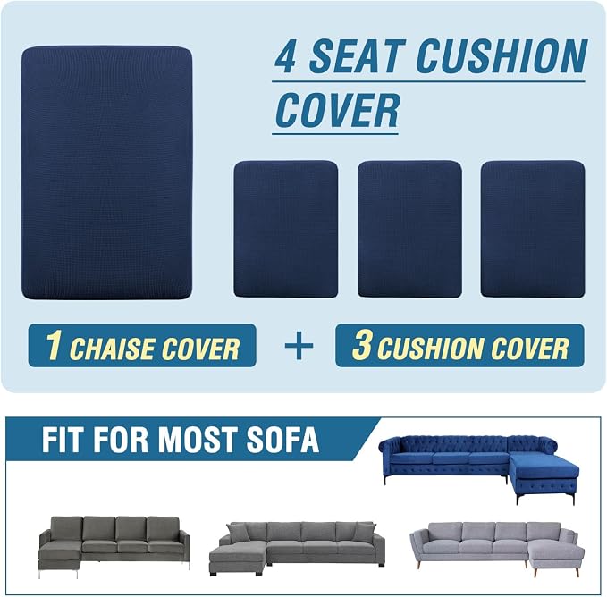 H.VERSAILTEX Sectional Couch Covers 4 Pieces Sofa Seat Cushion Covers L Shape Separate Cushion Couch Chaise Cover for Both Left/Right Sectional Couch (Seat Only: 1 Chaise + 3 Sofa, Navy) - Image 8