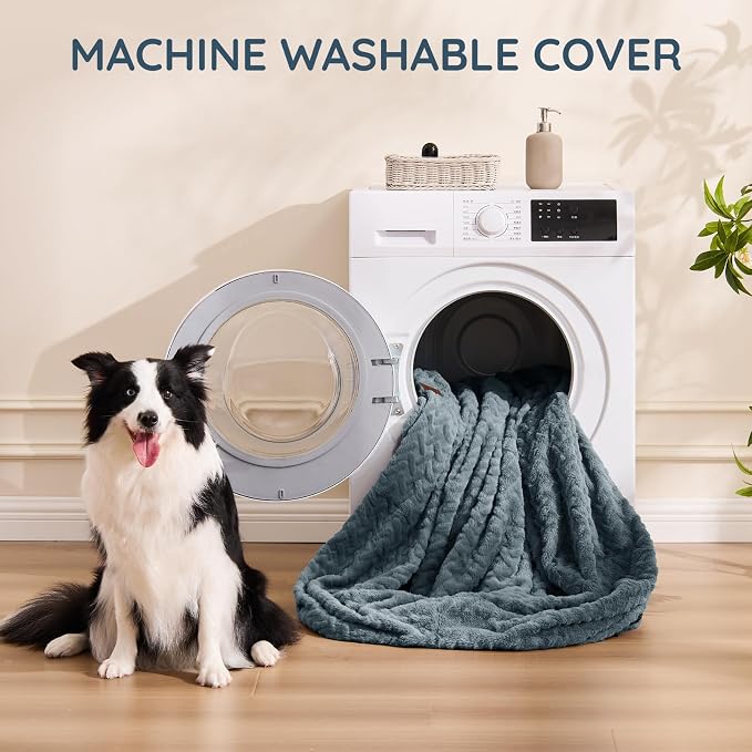 ChiXnuggle Faux Fur Washable Human Dog Bed Cover（Only Human Dog Bed） | 72*40*10,removable replace cover,soft fur,non-slip bottom,bluish grey - Image 3