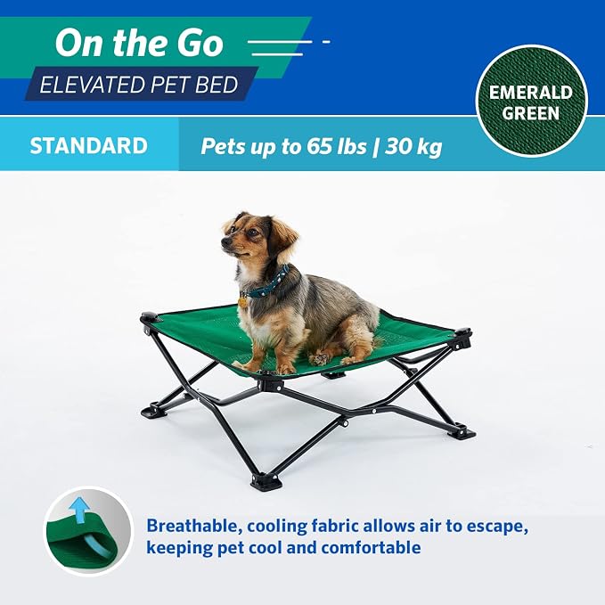 Coolaroo On-The-Go Elevated Dog Bed - Foldable Pop-Up Travel Dog Bed with Breathable, Moisture-Resistant Fabric, Carry Bag Included, Lightweight & Portable, Emerald Green, Standard - Image 3