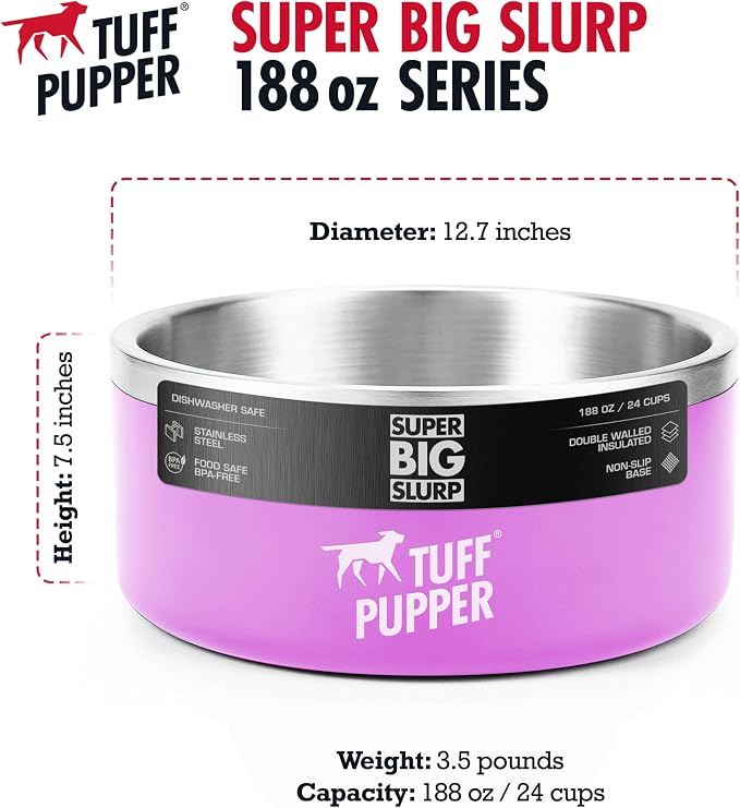 Tuff Pupper Heavy Duty Insulated Dog Bowl | Double Wall Stainless Steel Dog Food Dish | Non-Slip Spill Proof Dishwasher Safe Cat Bowl | Water Dish for Feeding Large Medium Small Pets (188oz, Pink) - Image 7