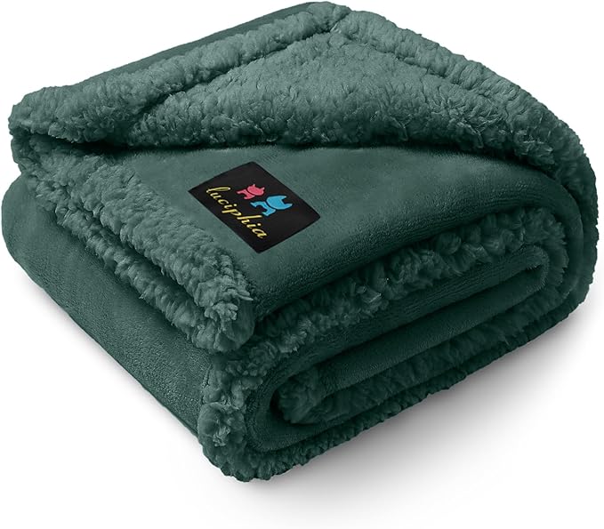 Luciphia Waterproof Pet Blanket, Liquid Pee Proof Dog Blanket for Sofa Bed Couch, Reversible Sherpa Fleece Furniture Protector Cover for Small Medium Large Dogs Cats, Dark Green Medium（57" x 40"） by luciphia