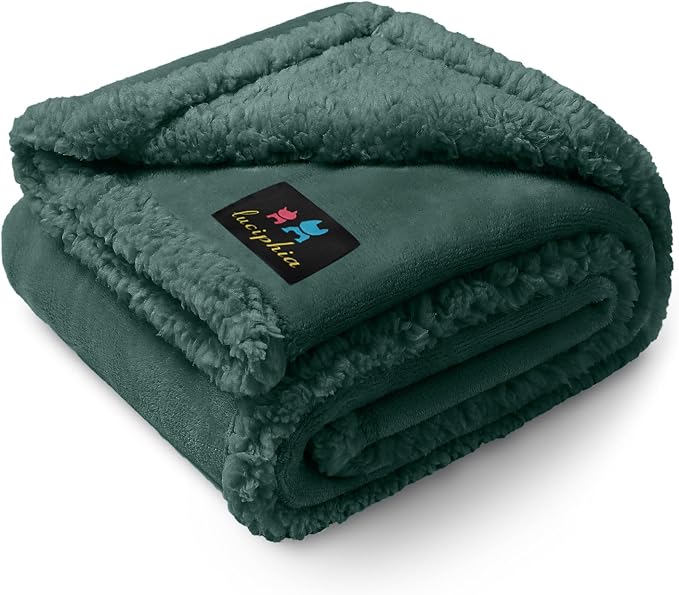 Luciphia Waterproof Pet Blanket, Liquid Pee Proof Dog Blanket for Sofa Bed Couch, Reversible Sherpa Fleece Furniture Protector Cover for Small Medium Large Dogs Cats, Dark Green Small（40" x 28"） by luciphia