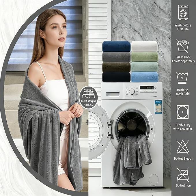 Extra Large Bath Sheet 4 Piece (35"x70")-Ultra Soft Oversized Bath Towel,Bath Sheet Towel Set for Bathroom Hotel,Highly Absorbent Quick Dry Shower Towel Set for Adults,Bath Towel Dark Grey - Image 6