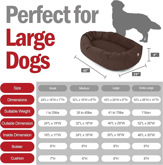 Majestic Pet 40 Inch Suede Calming Dog Bed Washable – Cozy Soft Round Dog Bed w/Spine Support for Dogs to Rest Head - Fluffy Donut Dog Bed 40x29x9 (Inch) - Round Pet Bed Large – Chocolate (2025) - Image 3