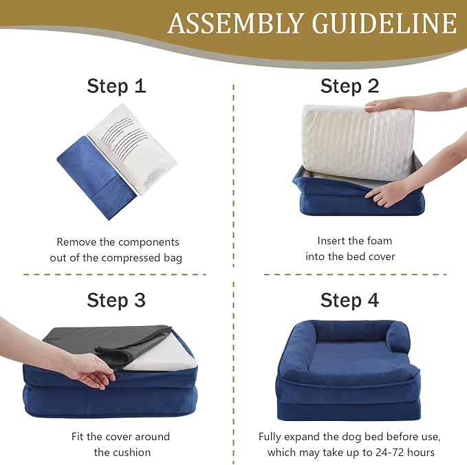 Bedfolks Orthopedic Dog Bed, Waterproof Dog Sofa Bed for Small Dogs & Cats, Egg Foam Pet Couch Bed with Removable Washable Cover and Nonslip Bottom, Navy Blue - Image 6