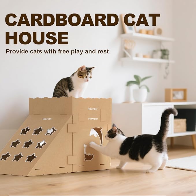 DIY Cat Scratcher Cardboard House, Scratching Cat Play House, a Versatile Box, Indoor Kitty Scratcher Hideout for One or More Cats Brown, Cat Tower Castle Tunnel 10 Parts - Image 9