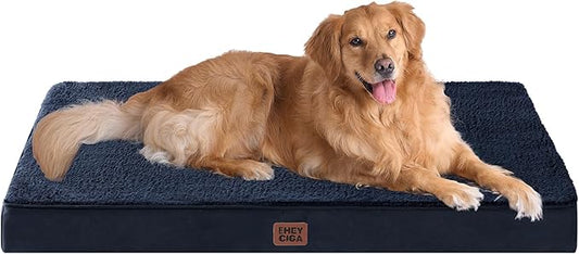 EHEYCIGA Orthopedic Dog Bed Large with Removable Washable Cover, 47IN Navy | Egg Crate Foam Support,Durable Oxford fabric,Non-Slip Bottom,Machine Washable,Soft Waterproof Plush Pet Bed Mat For Crate by EHEYCIGA