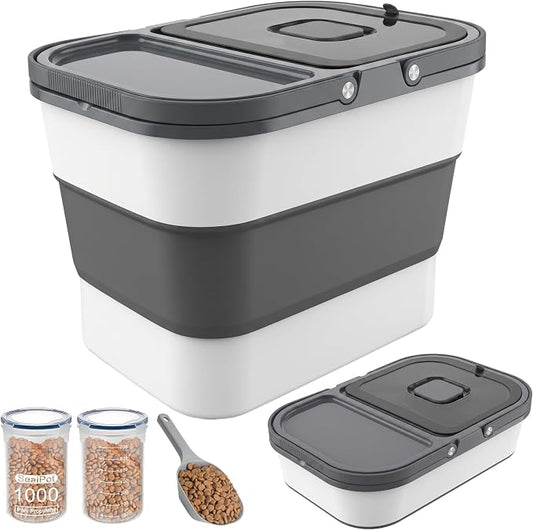 HOYTAMDAR 35lbs Dog Food Storage Container, Collapsible Dog Food Container, Wheels, Handle, Airtight Pet Food Storage Container, Scoop, 2L Small Dry Food Pail For Dog Cat Bird Food by HOYTAMDARHOMESTORAGE