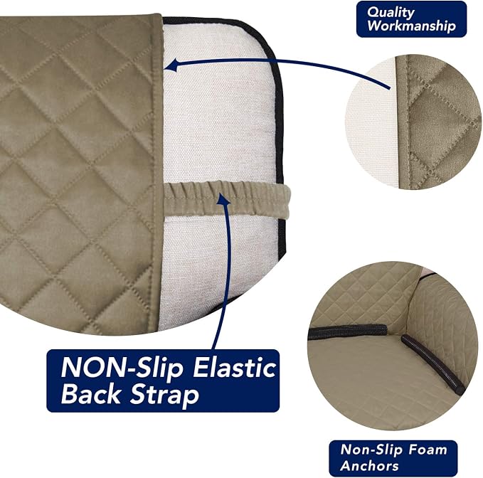 PureFit Reversible Quilted Sofa Cover, Water Resistant Medium Slipcover Furniture Protector, Washable Couch Cover with Non Slip Foam and Elastic Straps for Kids, Dogs, Pets (Loveseat, Beige/Beige) | Beige/Beige, Water Resistant Couch Protector, Washabl... - Image 3