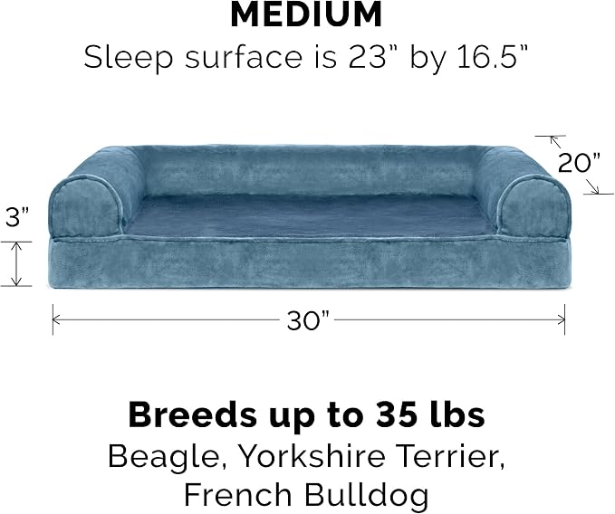 Furhaven Replacement Dog Bed Cover Faux Fur & Velvet Sofa-Style, Machine Washable - Harbor Blue, Medium - Image 3