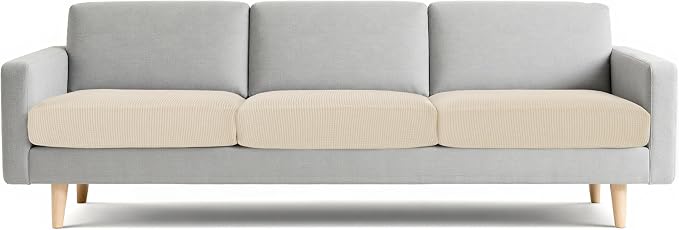 CHUN YI 3 Piece Couch Cushion Covers for XL-Sofa Seat Slipcovers Suitable with Spandex Jacquard Washable Fabric (3 Piece XL-Sofa Cushion Covers, Ivory) by CHUNYI
