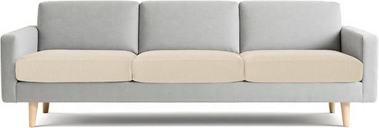 CHUN YI 3 Piece Couch Cushion Covers for XL-Sofa Seat Slipcovers Suitable with Spandex Jacquard Washable Fabric (3 Piece XL-Sofa Cushion Covers, Ivory) by CHUNYI