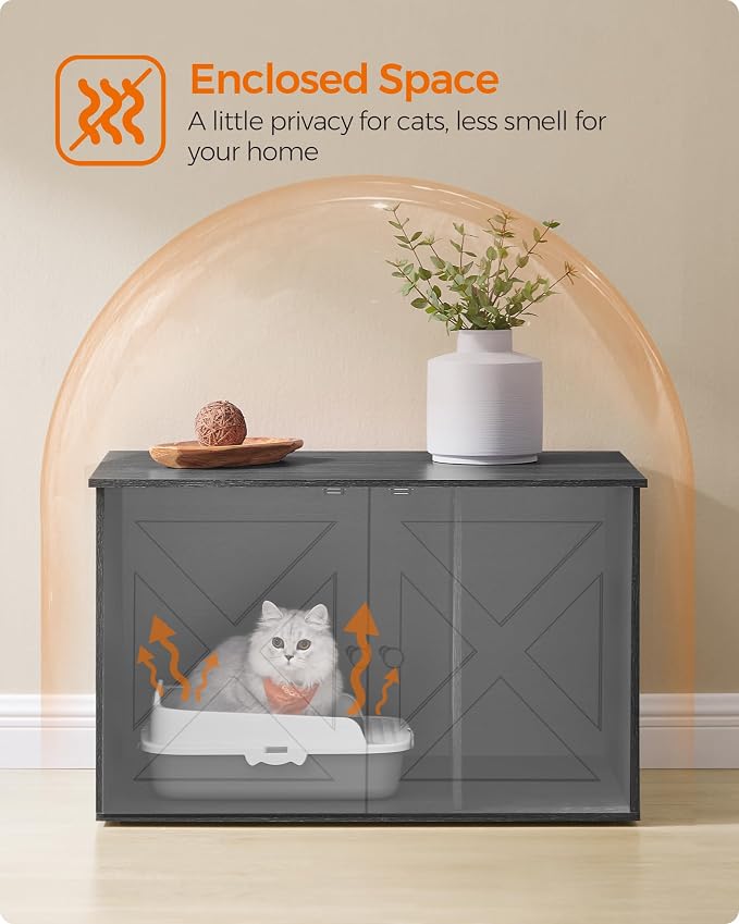 Feandrea Cat Litter Box Enclosure, Litter Box Furniture Hidden with Removable Divider, Indoor Cat House, End Table, 31.5 x 20.9 x 19.7 Inches, Ink Black UPCL002B01 - Image 4