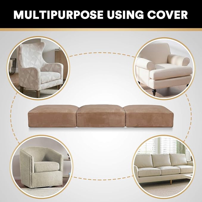 PrinceDeco Super Soft Couch Cushion Covers for Sectional Couch, Velvet Sofa Slipcover for Cushion Sofa pet Friendly with Elastic Bottom(Each Width Up to 29.5", Camel) - Image 6