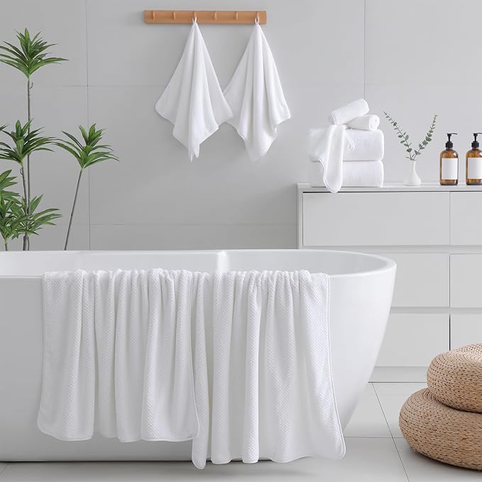 18 Piece Microfiber Bath Towels Set - 6 Bath Sheets,6 Hand Towels And 6 Washcloths,Soft Family Towels,Highly Absorbent Bathroom Towel,Quick Dry Shower Towel Luxury Towels For Hotel Spa Dorm-White - Image 6