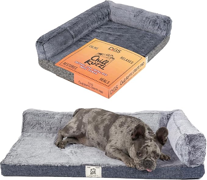 Dog Gone Smart Chill Kuzzi Dual Bolster Crate Pad - Washable Dog Bed Infused with Far Infrared Rays (FIR) - Supportive Plush Cushion for Crates, Travel, and Recovery - Slate Grey, Large 22 x 35 Inches by DogGoneSmartBed