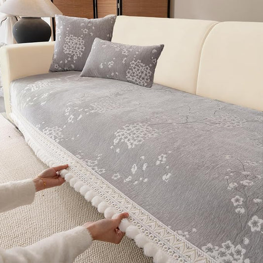 DREAMINGO Grey Floral Couch Cover Vintage Jacquard Pet Sofa Cover Non Slip Chenille Couch Protector Living Room Washable Sectional Furniture Slipcovers for 3 Seat Sofa, 35.4"x70.9" by DREAMINGO