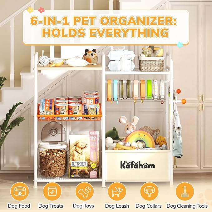 KAFAHOM Dog Toy Bin, Multi-Functional Dog Toy Basket with Collar Rod & Can Dispenser, Puppy Essentials Shelf, Dog Stuff Box, Perfect Basket for Dog Toys in Living Room, Great Gift for Pet Lovers - Image 3