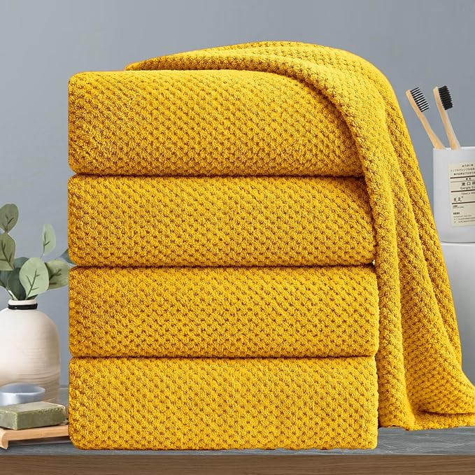 Extra Large Bath Towels Set 35x70 Inches - Yellow Luxury 600 GSM Oversized Bath Sheet Towel,Ultra Soft Microfiber - Quick Dry,Highly Absorbent Shower Towels Spa Hotel Bathroom Towel Set (4-Pack) by Hailea