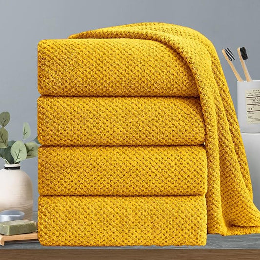 Extra Large Bath Towels Set 35x70 Inches - Yellow Luxury 600 GSM Oversized Bath Sheet Towel,Ultra Soft Microfiber - Quick Dry,Highly Absorbent Shower Towels Spa Hotel Bathroom Towel Set (4-Pack) by Hailea