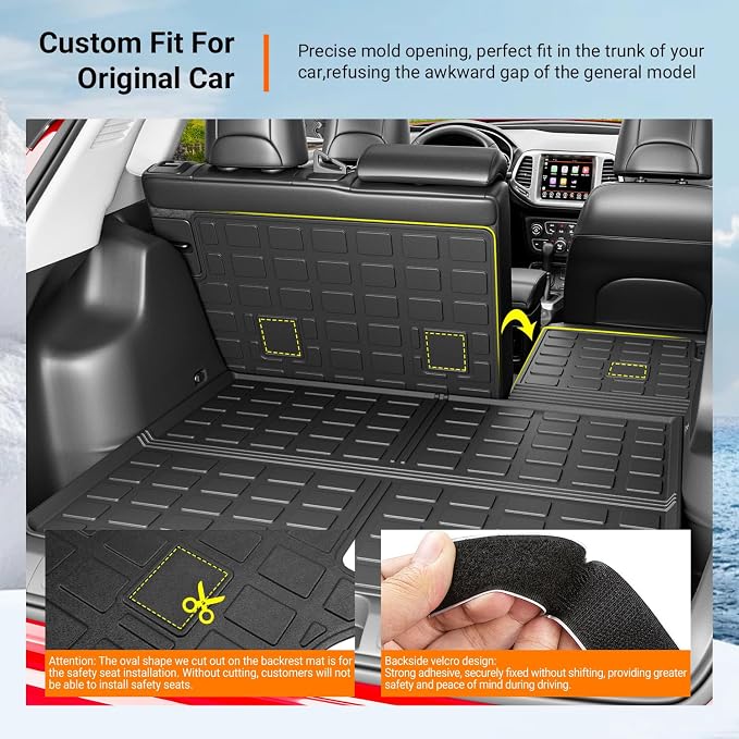 powoq Cargo Mat Compatible with 2019-2023 Jeep Cherokee Trunk Mat Cargo Liner Back Seat Protector TPE Replacement for 2019 2020 2021 2022 2023 Jeep Cherokee Accessories (Trunk Mat+Backrest Mats) - Image 2
