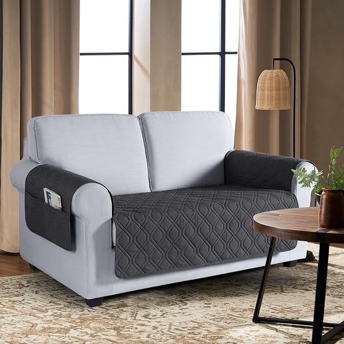 VANSOFY Waterproof Loveseat Couch Cover for Pets, Charcoal Gray, 47.2" | Non-Slip, Washable, Utility Pockets, Pet Friendly, Furniture Protector Slipcover for 2 Cushion Couch - Image 2