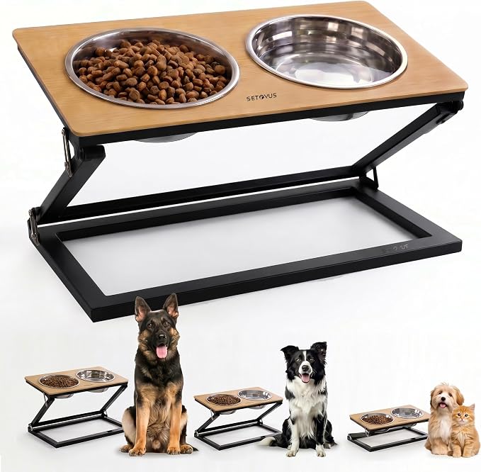Elevated Dog Bowl, Adjustable Height and Tilt Angle Dog Bowl Stand | Precisely Adjust Height And Tilt Angle, Easy To Clean, Equipped With 2 Stainless Steel Food Bowls, Sturdy And Durable. by S-ETOVUS