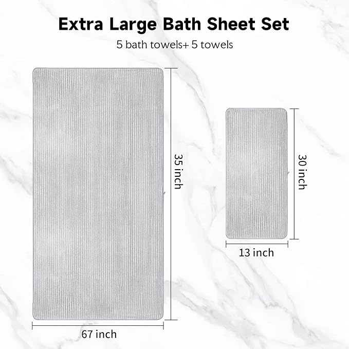 Extra Large Bath Towel Set 10 Piece, XL Bath Towels 35"x67" Oversized Bath Sheets, 280 GSM Microfiber Quick Dry Absorbent Towels, 5 Bath Sheets & 5 Hand Towels (Light Gray) - Image 2