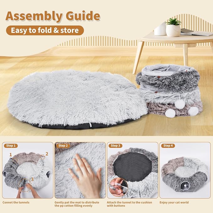 Large Cats Tunnels for Indoor Cats Fluffy Warm Cat Bed and Detachable Cave Tunnels with 20 Pet Toys, Donut Tunnel and Variety Kitten Toy Set for Playing - Image 3
