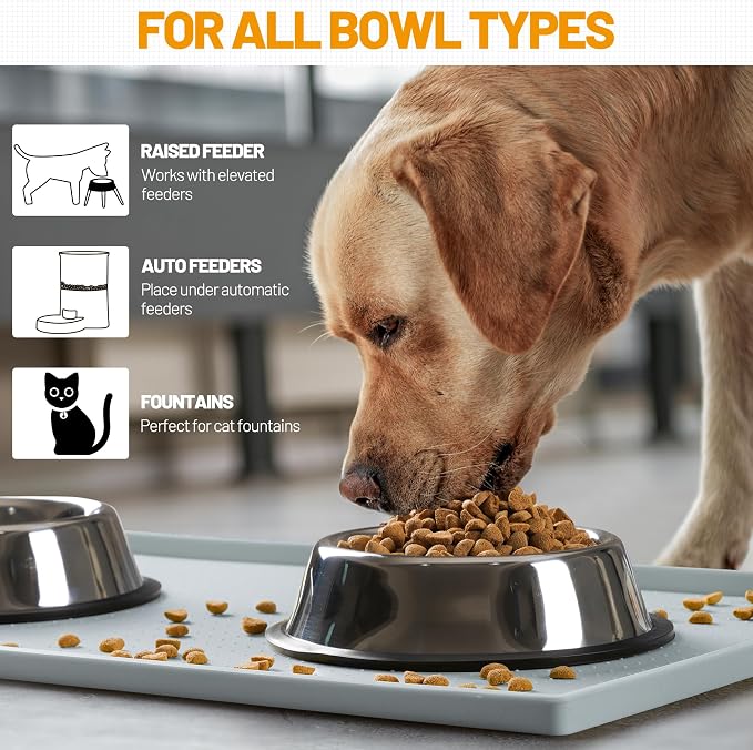 Hubulk Dog Feeding Mat,100% Waterproof Food Grade Silicone Pet Food and Water Bowl Placemat,Dishwasher, High Raised Edge to Prevent Spills,Nonslip Tray to Stop Messes on Floor（19"x12"x0.5", Mist） - Image 6