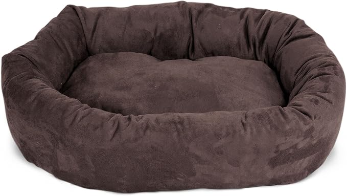 Majestic Pet 40 Inch Suede Calming Dog Bed Washable 40x29x9 (Inch) – Cozy Soft Round Donut Dog Bed with Spine Support for Dogs to Rest their Head - Round Pet Bed Large – Chocolate - Image 2