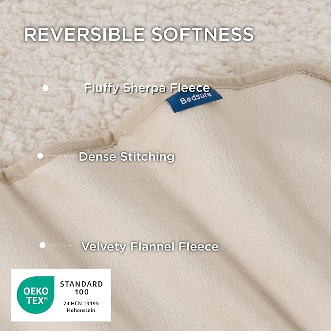 Bedsure Waterproof Blanket for Bed Soft Sherpa Fleece Throw,King 108"x86" | Plush Cozy Calming Reversible Dog Blankets for Large Senior Dogs,Warm Bed Couch Cover,Pet Furniture Protector,Cream - Image 3