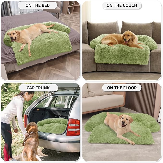 GGIB Calming Dog Bed Fluffy Plush Dog Mat for Furniture Protector with Removable Washable Cover for Large Medium Small Dogs and Cats (Extra Large (53x39.3x6), Grass Green) - Image 6