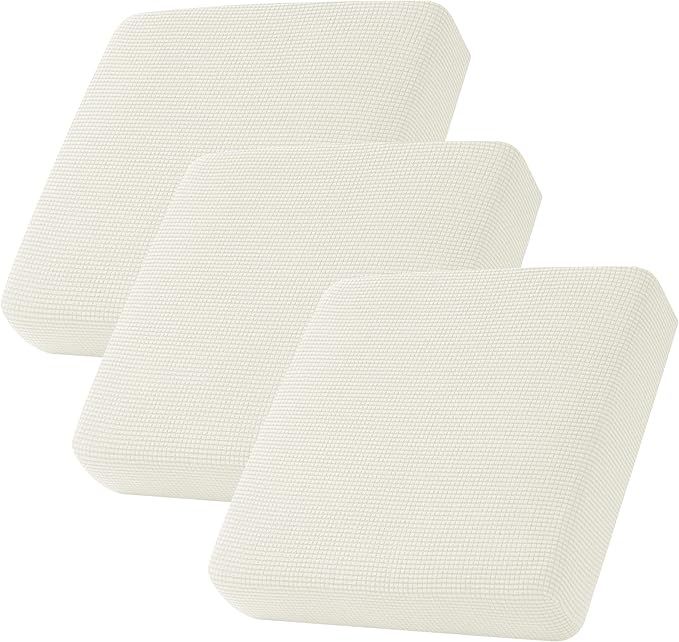 CHUN YI 3Piece Stretch Couch Cushion Covers, Sofa Seat Slipcovers for Pets, Suitable for Armchair Loveseat Sofa with Spandex Jacquard Washable Fabric(3Piece, Ivory White/Cream) by CHUNYI