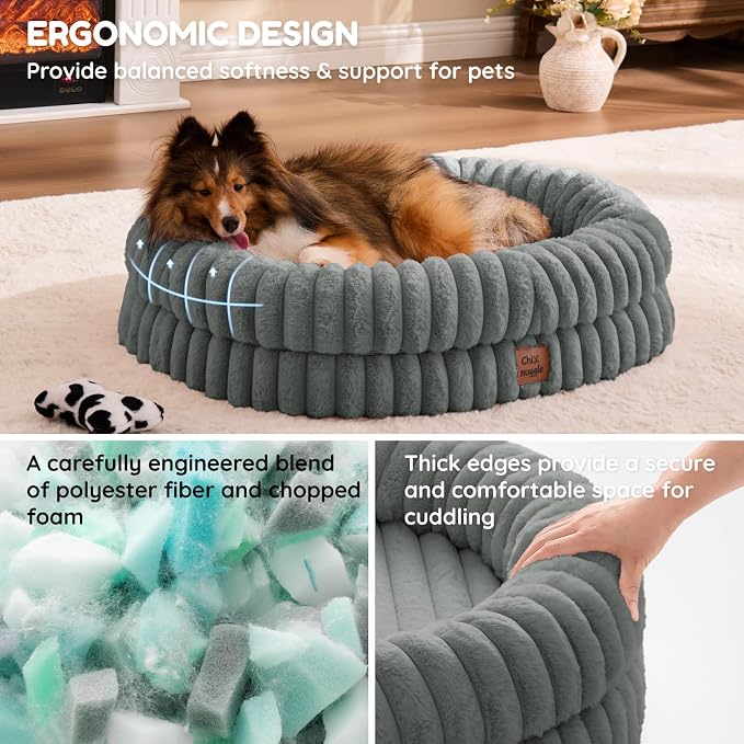 ChiXnuggle Orthopedic Dog Bed, Washable Cover, Faux Fur Bolster Pet Couch | waterproof,egg crate foam,non-slip bottom,for small medium dogs,grey,30*24*7,dog sofa,puppy bed - Image 4