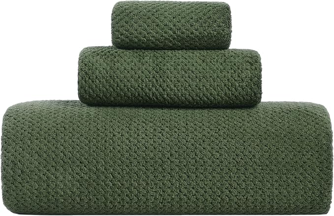 Extra Large Bath Sheet Set 3-Piece, 1 Bath Towel 40x80 Inches, 1 Hand Towel, 1 Washcloth, Soft Absorbent Quick Dry Microfiber Towel for Bathroom Beach Pool Gym Spa, Olive Green by BXRBXRTowels