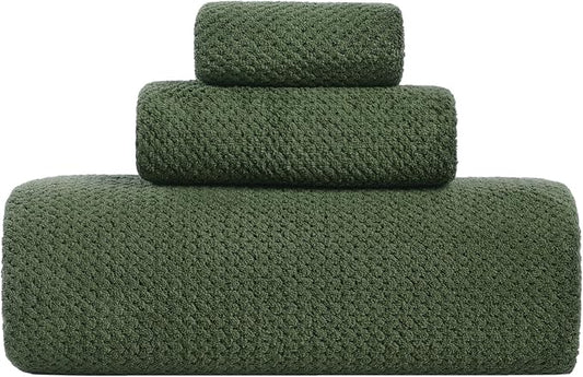 Extra Large Bath Sheet Set 3-Piece, 1 Bath Towel 40x80 Inches, 1 Hand Towel, 1 Washcloth, Soft Absorbent Quick Dry Microfiber Towel for Bathroom Beach Pool Gym Spa, Olive Green by BXRBXRTowels
