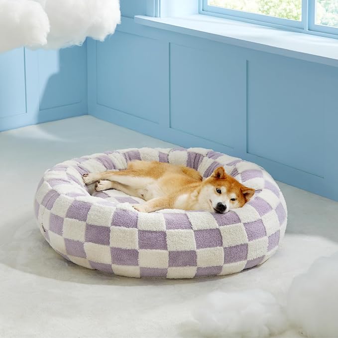 LE SURE Shown on TV Donut Large Dog Bed - XL Round Cat Beds Indoor Anti-Anxiety Calming Bed Present for Pets, Washable Cute Bed with Jacquard Shaggy Plush & Anti Slip Bottom, 36 Inch, Purple - Image 5