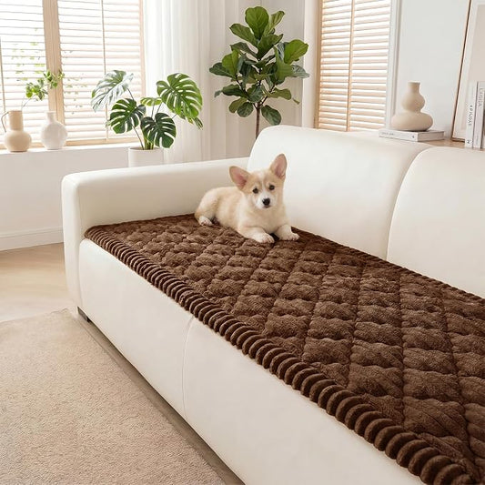 Non-Slip Washable Couch Cover for Dogs, Thick Plush Grid Flannel | 27.6"x70.9", Brown, 0.8" Thick, Rubber Dot Backing, Pet-Friendly Protector for Sofa, Floor, Window Bench, Car Seat or Camping by Unknown