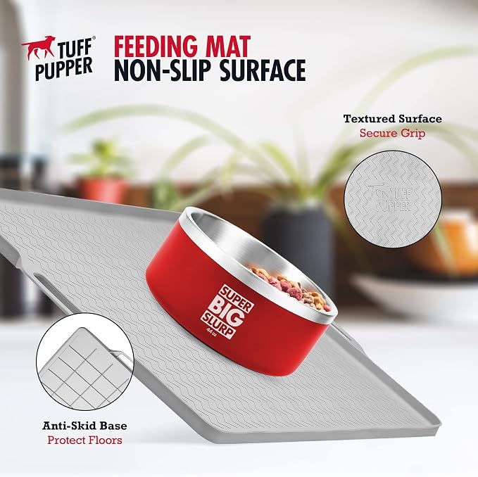 Tuff Pupper 28x20 Large Dog Feeding Mat for Food and Water | Dog Food Mats for Floors | Waterproof Dogs Water Bowl Mats | Dogs Placemats Pet Food-Mat | Silicone Feeding Mat for Cats and Cat Bowls - Image 4