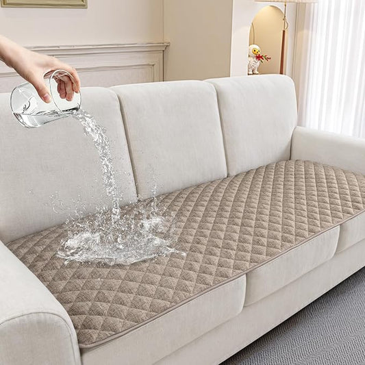 Dog Couch Cover for Sofa 100% Waterproof Faux Linen Sofa Covers for 3 Cushion Couch Washable Pet Friendly Sofa Slipcovers Non Slip Quilted Furniture Seat Protector (27.6x71 in, Khaki) by HYZOTEX