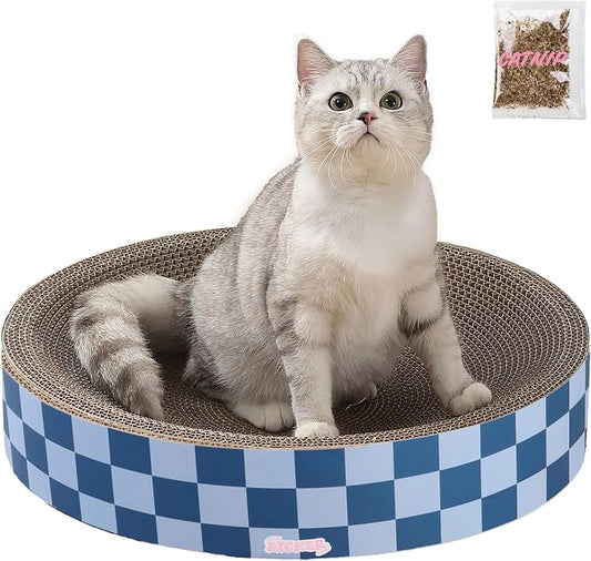 CSR1010B Nelson 20.13" Modern Cardboard Round Bowl Cat Scratcher with Catnip, Blueberry by THELICKERSTORE