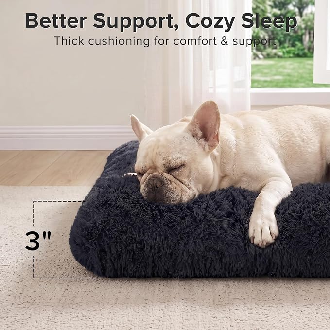 JOEJOY Dog Bed Crate Pad, Deluxe Plush Washable Dog Beds Fulffy Soft Kennel Pad Anti-Slip Pet Sleeping Mat for Medium Small Dogs, 29" x 21", Dark Grey - Image 3