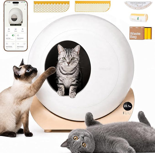 Furrytail Automatic Litter Box Self Cleaning with 120 Trash Bags, App Control, Advanced Odor & Leak Control, Large Capacity for Multi Cat Homes,Kitty Litter Box, Smart Safety Sensors, Cream by Furrytail