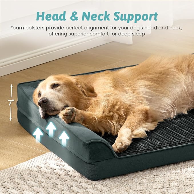 COZY KISS Orthopedic Dog Bed for Extra Large Dog 44x32 inch, XL Pet Sofa, Bolster Foam Bed with Sides, Non-Slip and Egg-Crate Big Dog Couch Bed with Washable Removable Cover, Black - Image 3