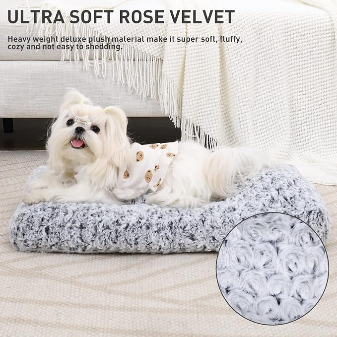 KSIIA Washable Dog Bed Deluxe Plush Dog Crate Beds Comfy Kennel Pad Anti-Slip Pet Sleeping Mat for Large, Jumbo, Medium, Small Dogs Breeds, 17" x 12", Gray - Image 2