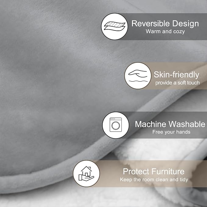gogobunny Waterproof Bed Blanket, Reversible Sherpa Fleece Throw Blanket for Dog Puppy Cat, Furniture Cover Protects Bed Couch Sofa from Liquid Pee and Pet Fur (Grey, 25x35 inches) - Image 4