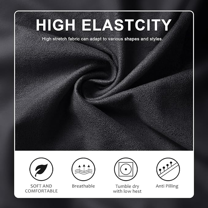 molasofa Leather Look Couch Cushion Covers, Stretch Sofa Cushion Covers for Sectional Armchair Loveseat Protector,Replacement Seat Cushion Slipcovers, Machine Washable (2 Cushion Loveseat, Dark Grey) - Image 5