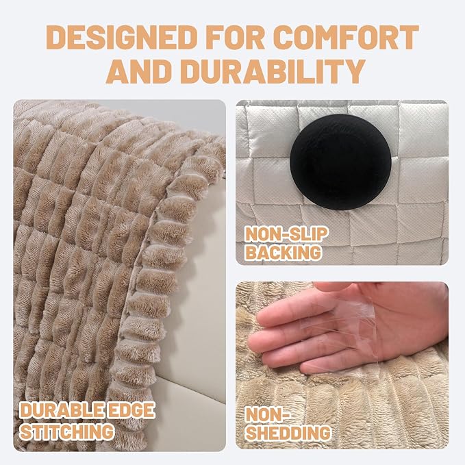 Waterproof Couch Cover for Dogs Washable,Nonslip Fuzzy Durable Pet Friendly | Soft Slipcovers for 3 Cushion Sofa Cover,Plush Thick Protector Fits Mat Bed Leather & Fabric Couches (Brown 27.6"x82.7") - Image 2
