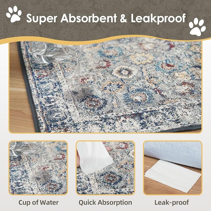 SCLOSE Washable Pee Pads for Dogs Large 2 Pack, 48" x 48" Reusable Puppy Pads Waterproof Dog Rugs, Super Absorbent, Leakproof, Dog Crate Pad, Playpen Mat, Whelping Pads, Vintage - Image 3